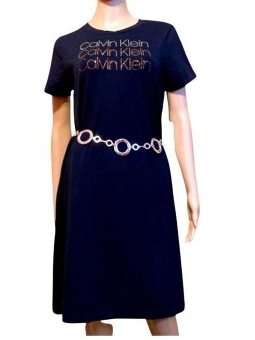 Calvin Klein Black Rhinestone Logo Tee Dress Size M